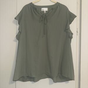 Nordstrom Rack Sage Green Cap sleeve Front tie Spring Summer Blouse Tops XL